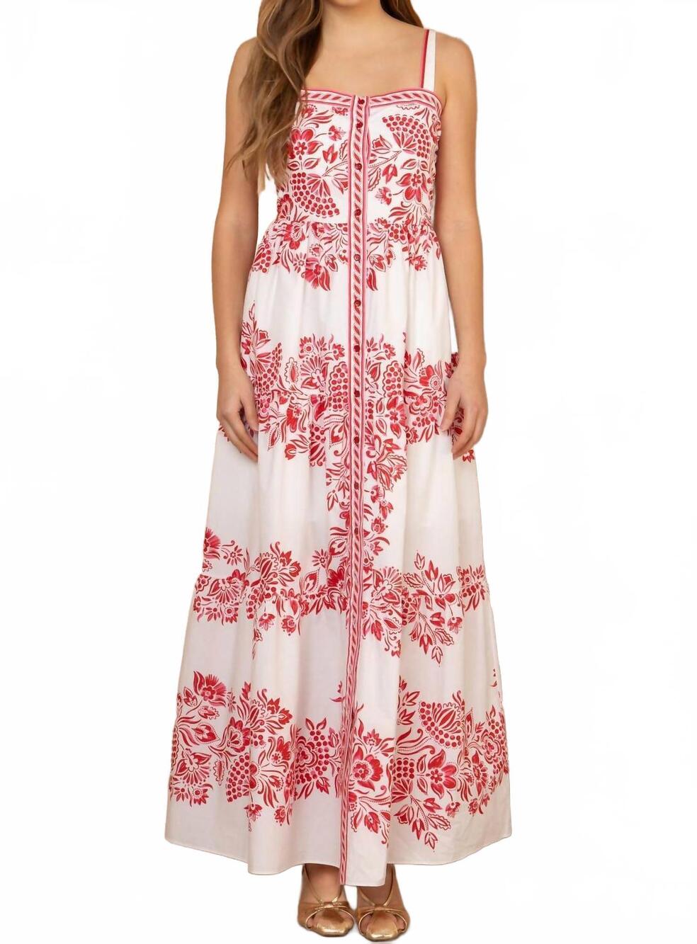 NEW HALE BOB jream cotton poplin maxi dress in red